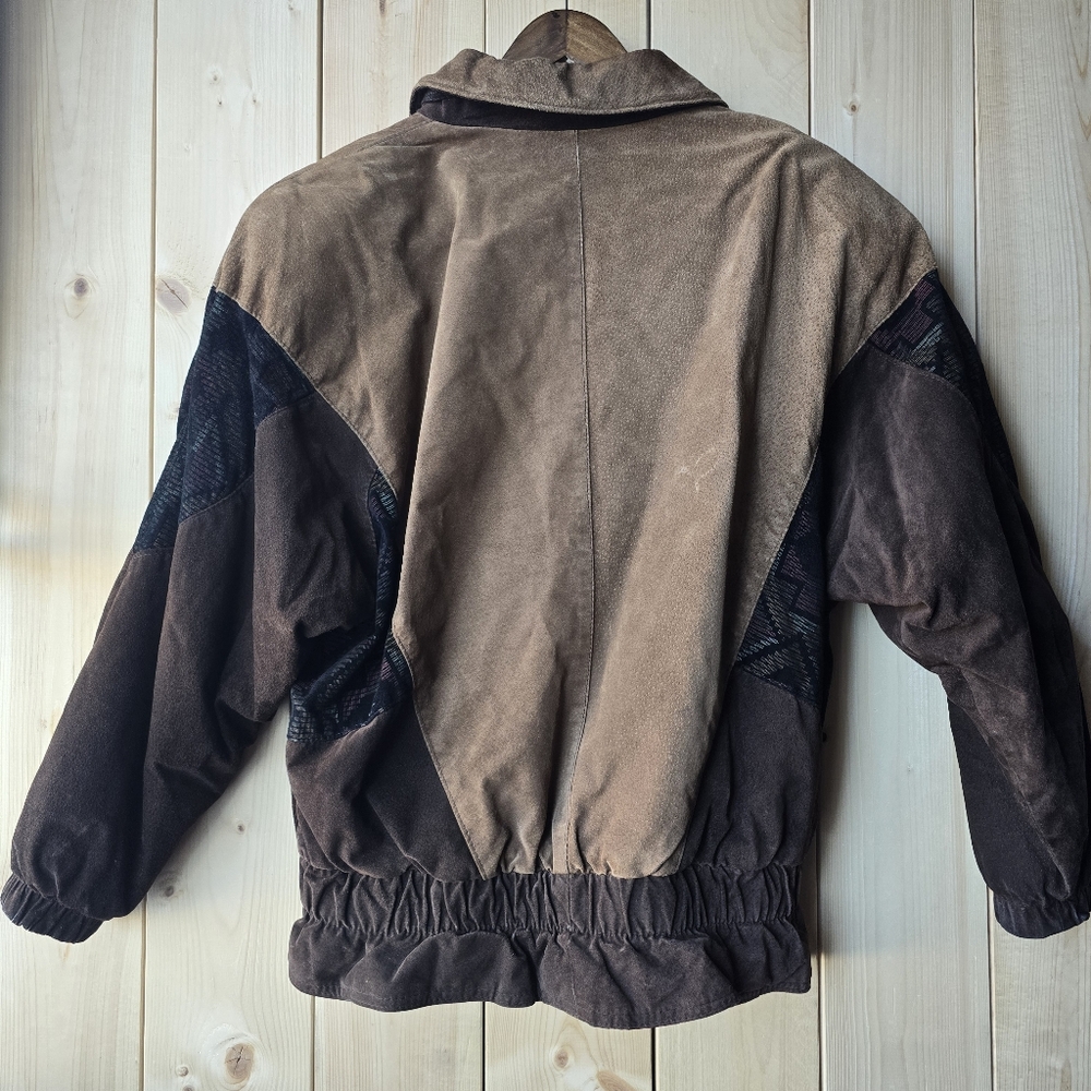 Vintage Hemingway Collection Suede Patchwork Bomber Jacket Womens Size 10 - Picture 9 of 13